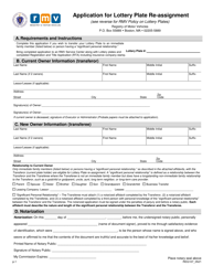 Form REG107 Application for Lottery Plate Re-assignment - Massachusetts