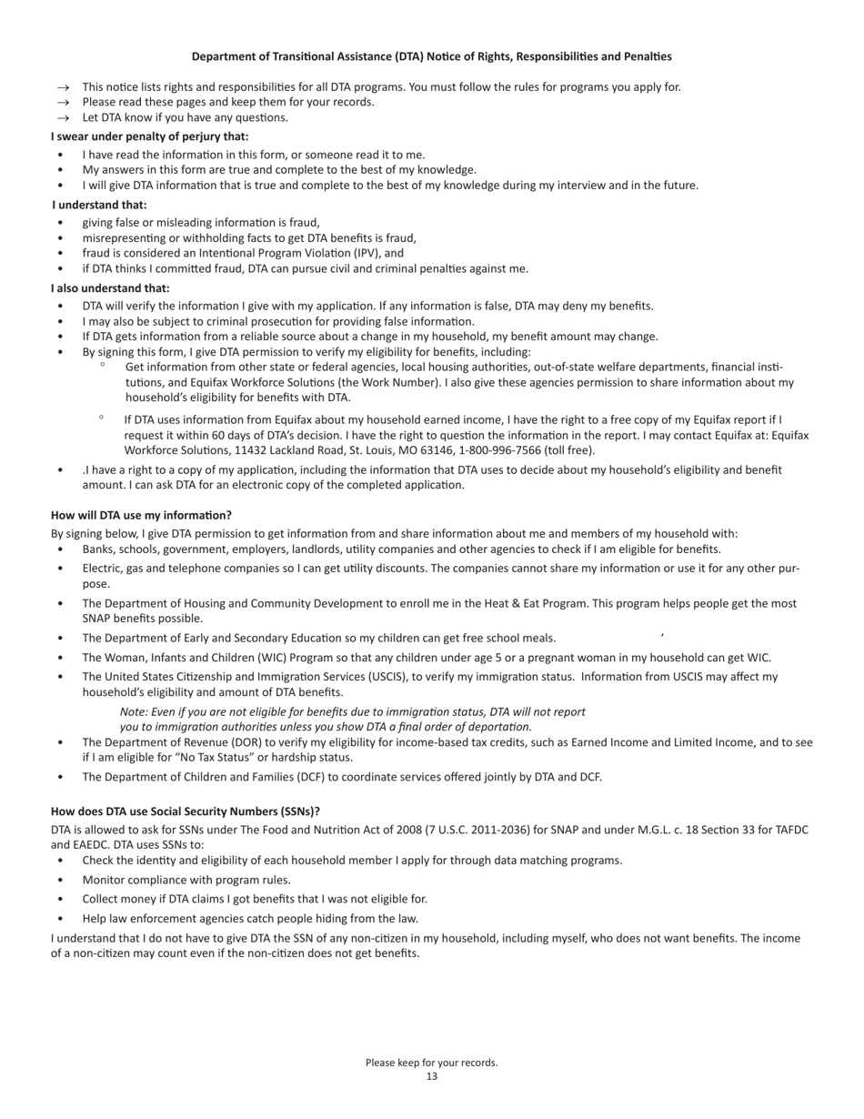 Form SNAPA-1 Snap Benefits Application - Massachusetts, Page 13