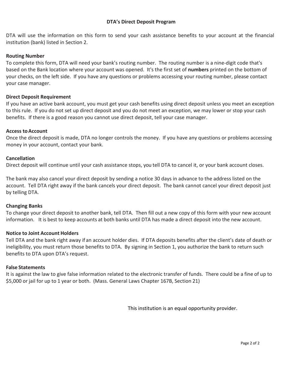Form CA / DD Direct Deposit - Massachusetts, Page 2