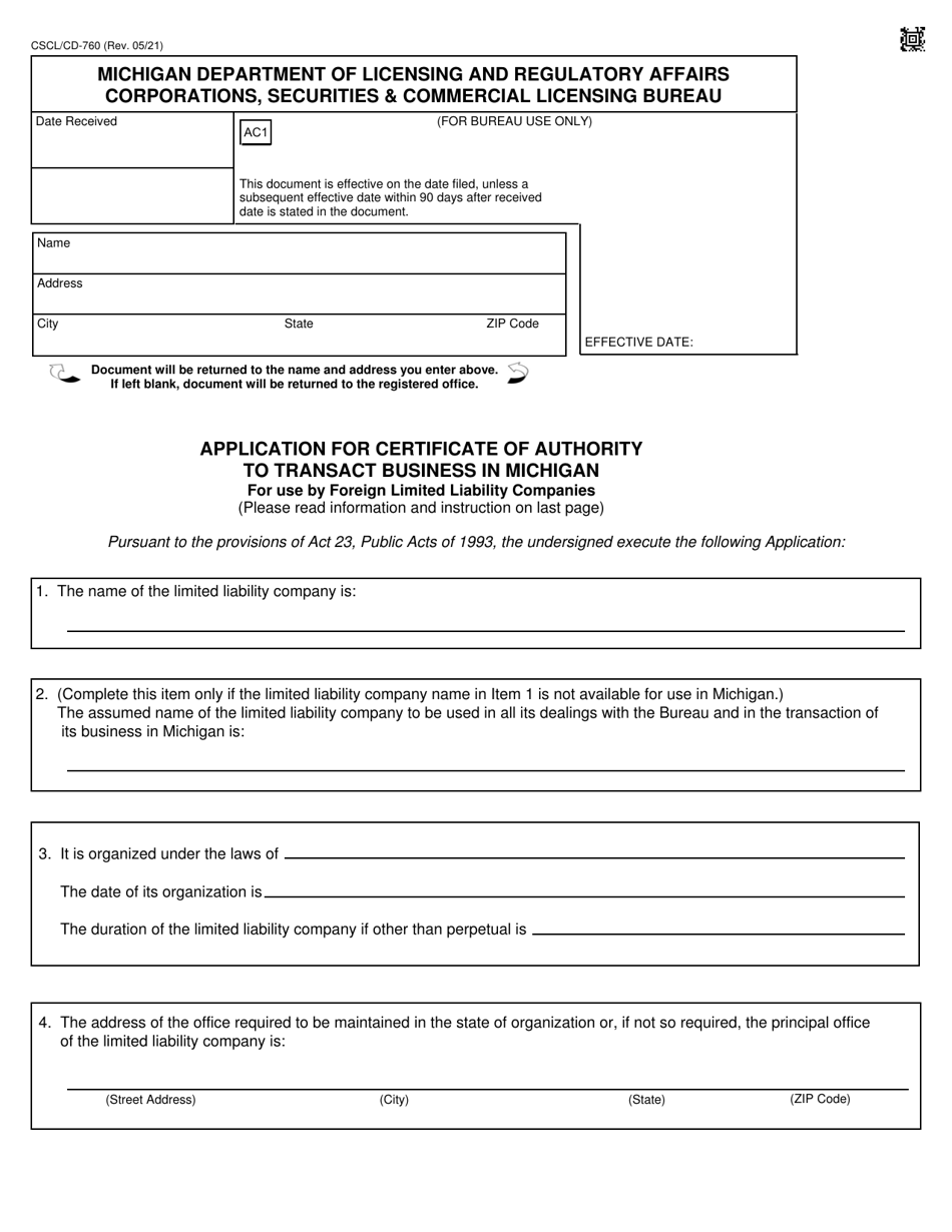 Form CSCL/CD 760 Download Fillable PDF or Fill Online Application for
