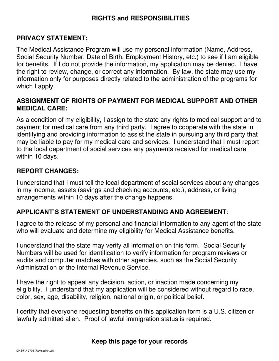 Form DHS / FIA9705 Mail-In Application for Qualified Medicare Beneficiary (Qmb) and Specified Low-Income Medicare Beneficiary (Slmb) Programs - Maryland, Page 2