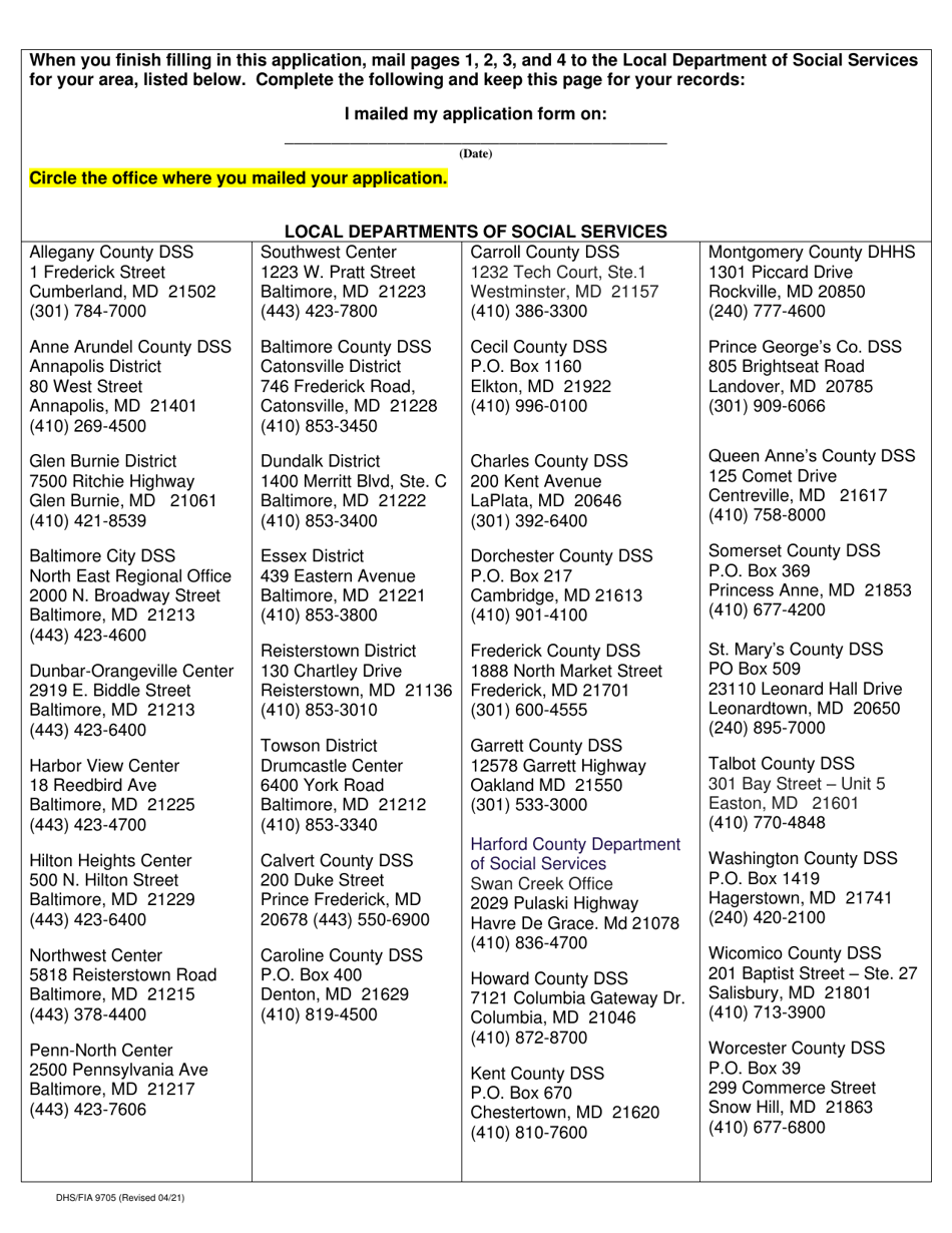 Form DHS / FIA9705 Mail-In Application for Qualified Medicare Beneficiary (Qmb) and Specified Low-Income Medicare Beneficiary (Slmb) Programs - Maryland, Page 7