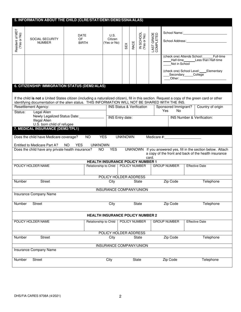 Form DHS/FIA CARES9708A Download Printable PDF or Fill Online Eligibility Determination Document