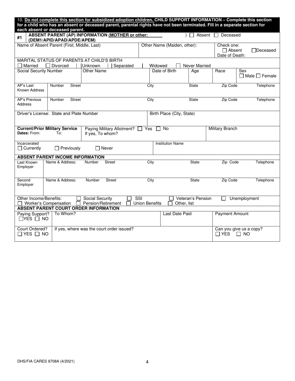 Form DHS/FIA CARES9708A Fill Out, Sign Online and Download Printable PDF, Maryland