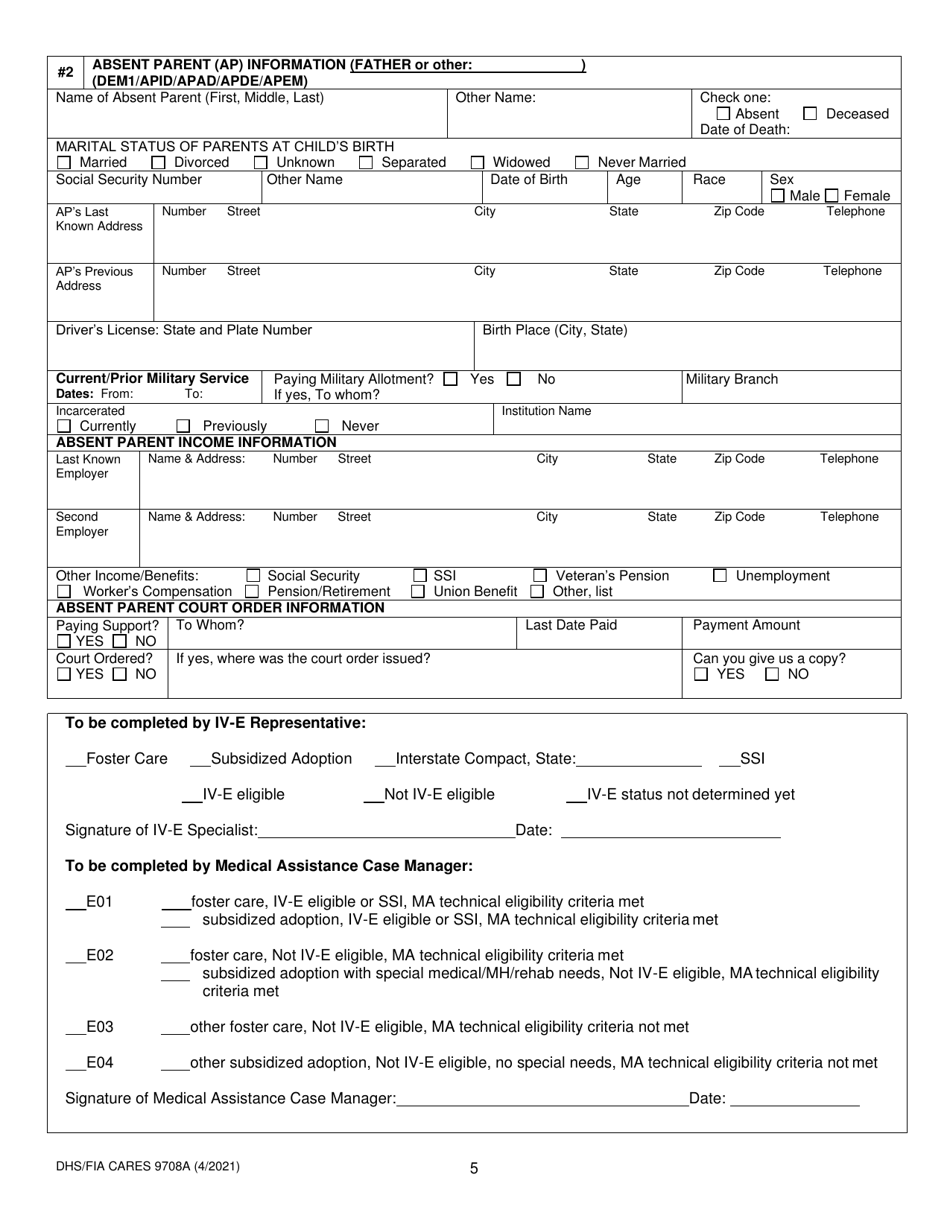 Form DHS/FIA CARES9708A Download Printable PDF or Fill Online Eligibility Determination Document