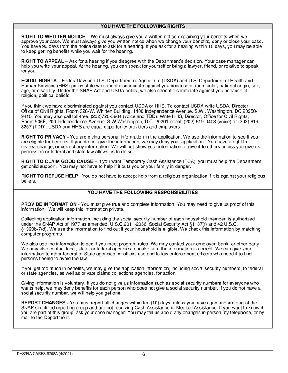 Form DHS / FIA CARES9708A Eligibility Determination Document for Child Under 21 in DHS Foster Care or Subsidized Adoption - Maryland, Page 6
