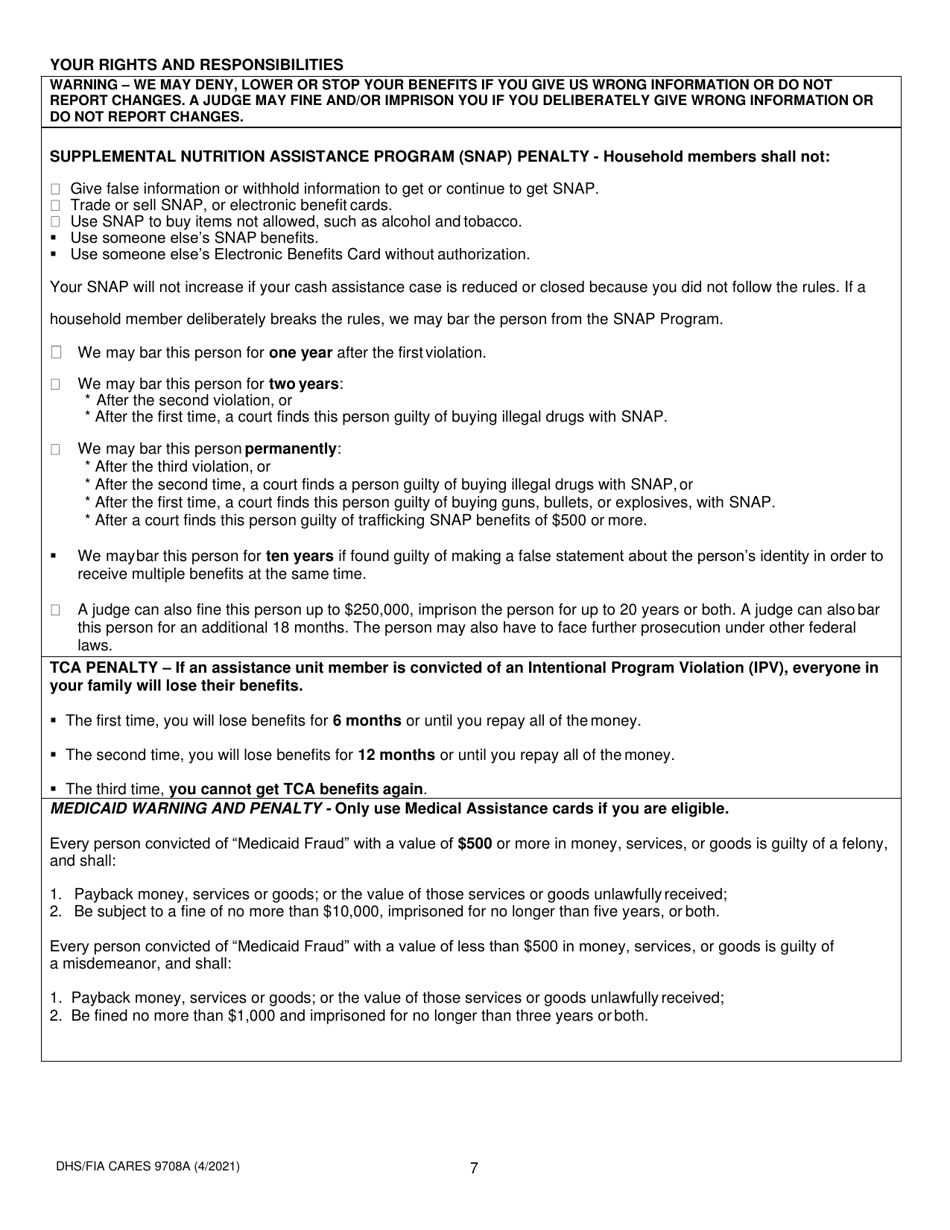 Form DHS / FIA CARES9708A Eligibility Determination Document for Child Under 21 in DHS Foster Care or Subsidized Adoption - Maryland, Page 7