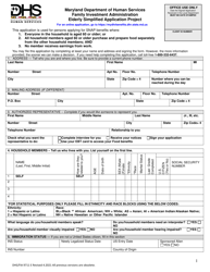 Form DHS/FIA9711 E &quot;Elderly Simplified Application Project&quot; - Maryland