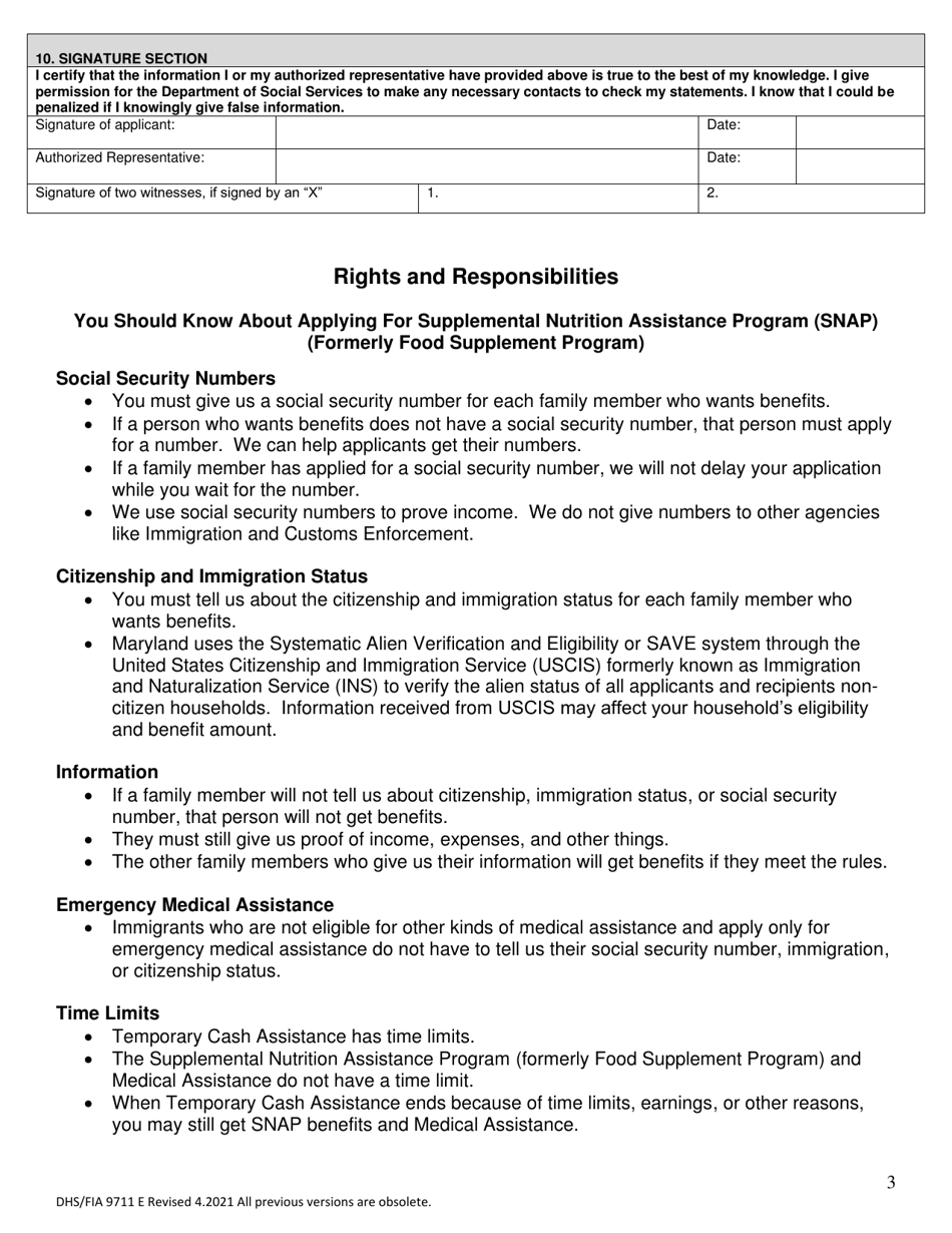 Form DHS / FIA9711 E Elderly Simplified Application Project - Maryland, Page 3