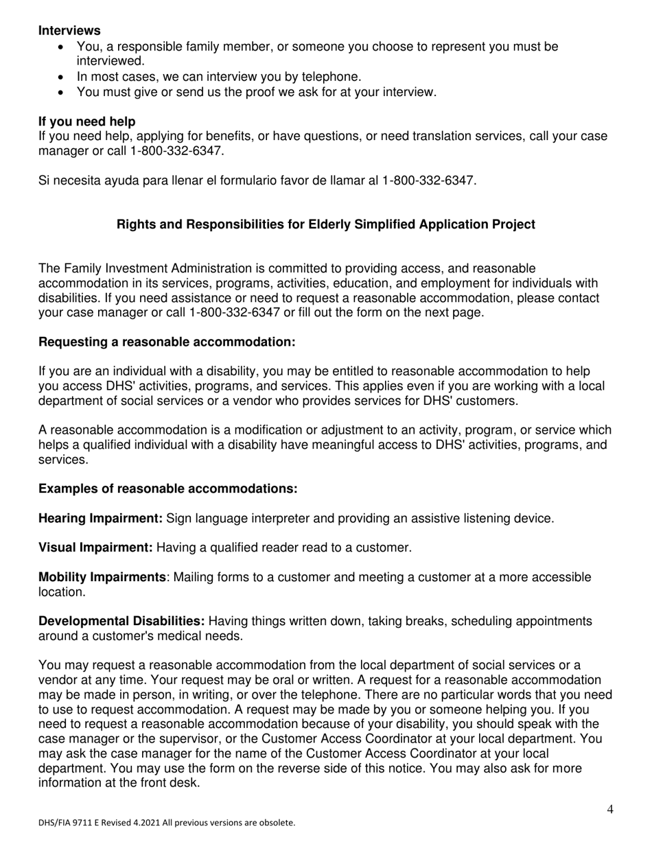 Form DHS / FIA9711 E Elderly Simplified Application Project - Maryland, Page 4