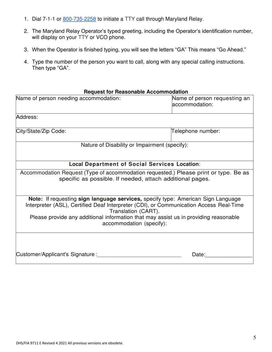 Form DHS / FIA9711 E Elderly Simplified Application Project - Maryland, Page 5