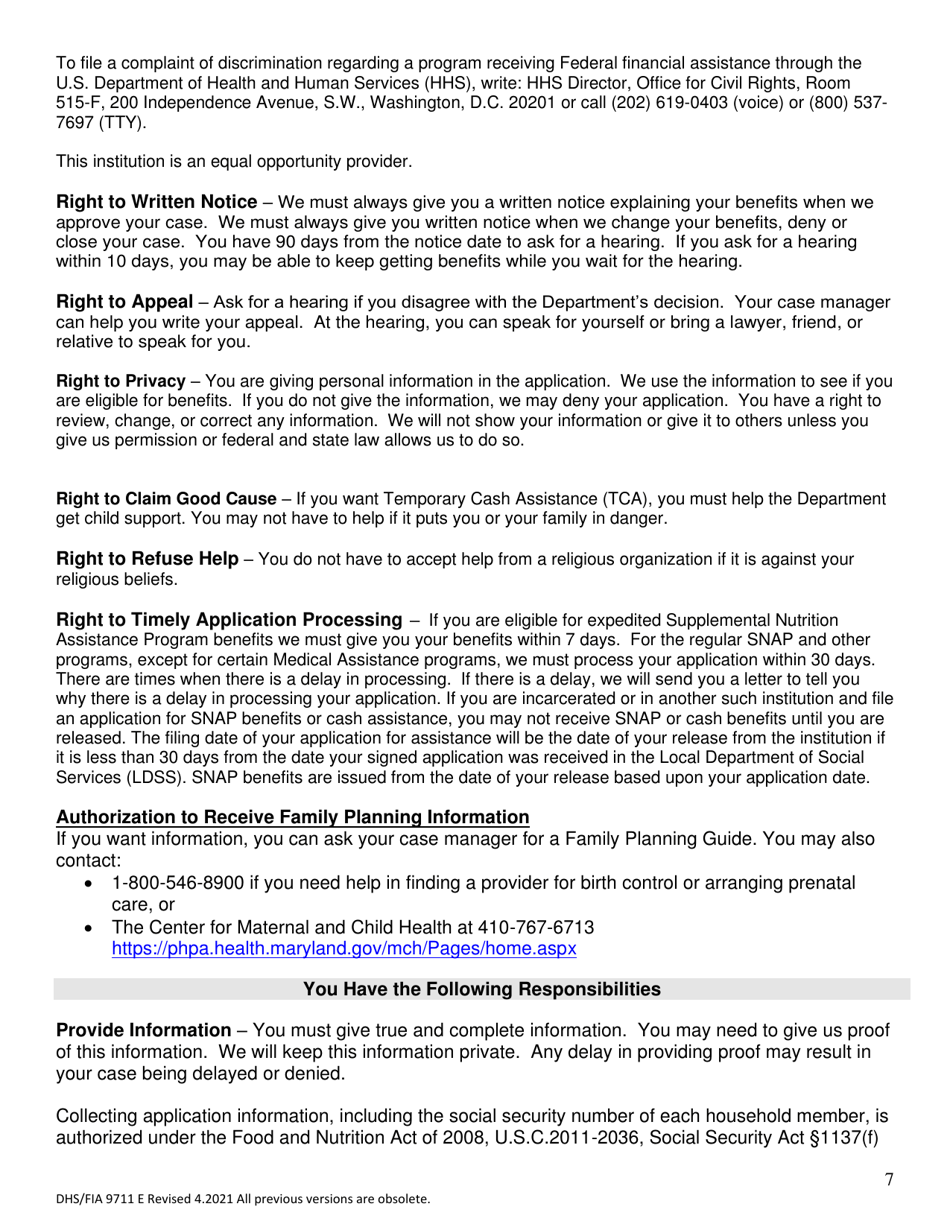 Form DHS / FIA9711 E Elderly Simplified Application Project - Maryland, Page 7