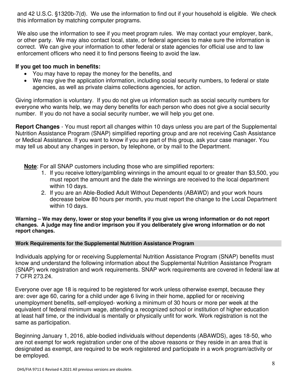 Form DHS / FIA9711 E Elderly Simplified Application Project - Maryland, Page 8