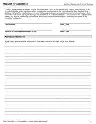 Form DHS/FIA CARES9711 Request for Assistance - Maryland, Page 8