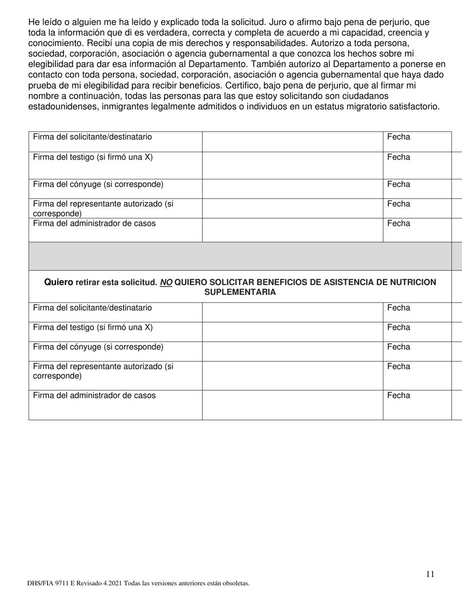 Formulario DHS / FIA9711 E Proyecto De Solicitud Simplificada Para Ancianos - Maryland (Spanish), Page 11