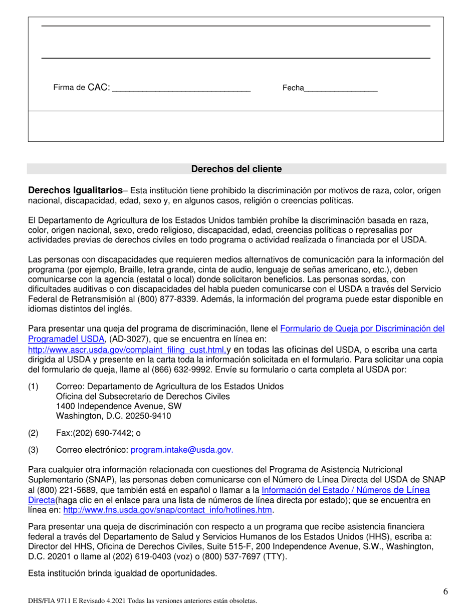 Formulario DHS / FIA9711 E Proyecto De Solicitud Simplificada Para Ancianos - Maryland (Spanish), Page 6