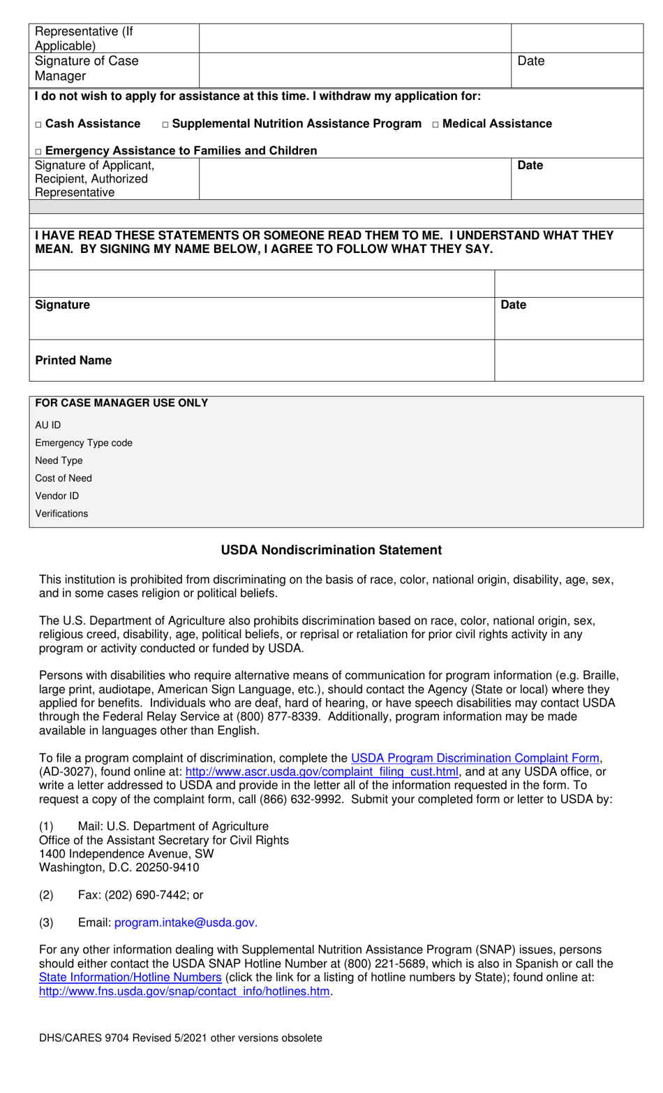 Form DHS / CARES9704 Application for Emergency Assistance - Maryland, Page 7
