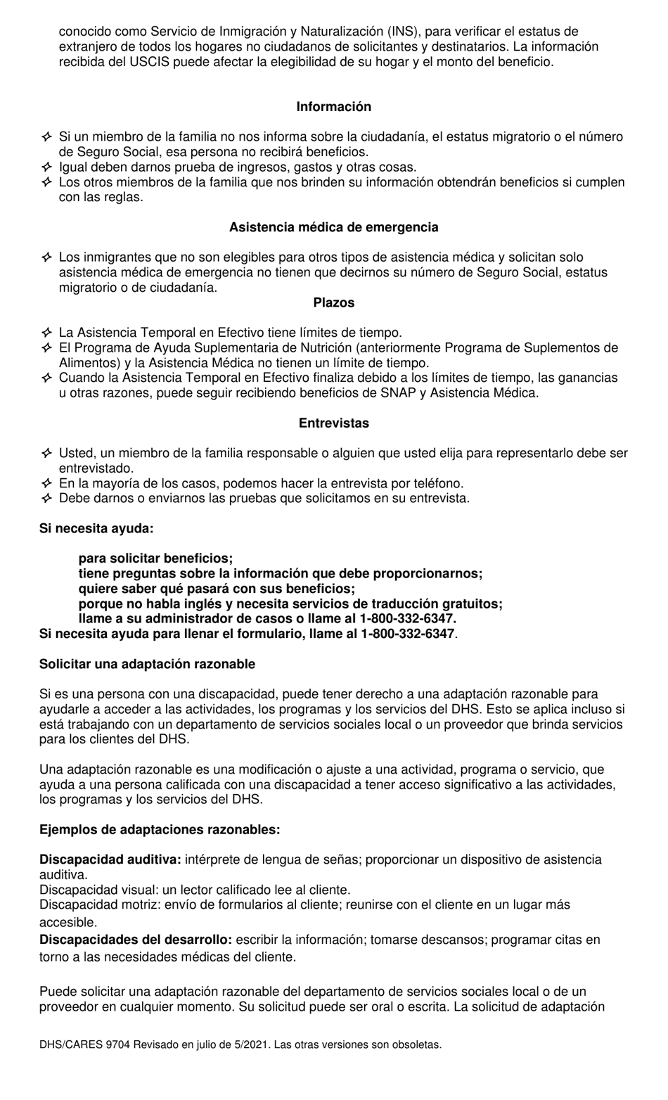 Formulario DHS / CARES9704 Solicitud De Asistencia De Emergencia - Maryland (Spanish), Page 3