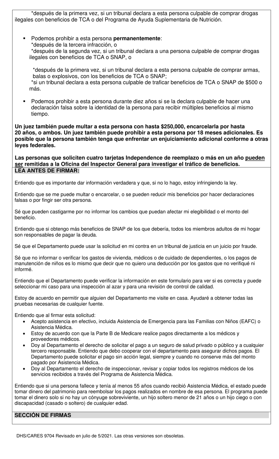 Formulario DHS / CARES9704 Solicitud De Asistencia De Emergencia - Maryland (Spanish), Page 6