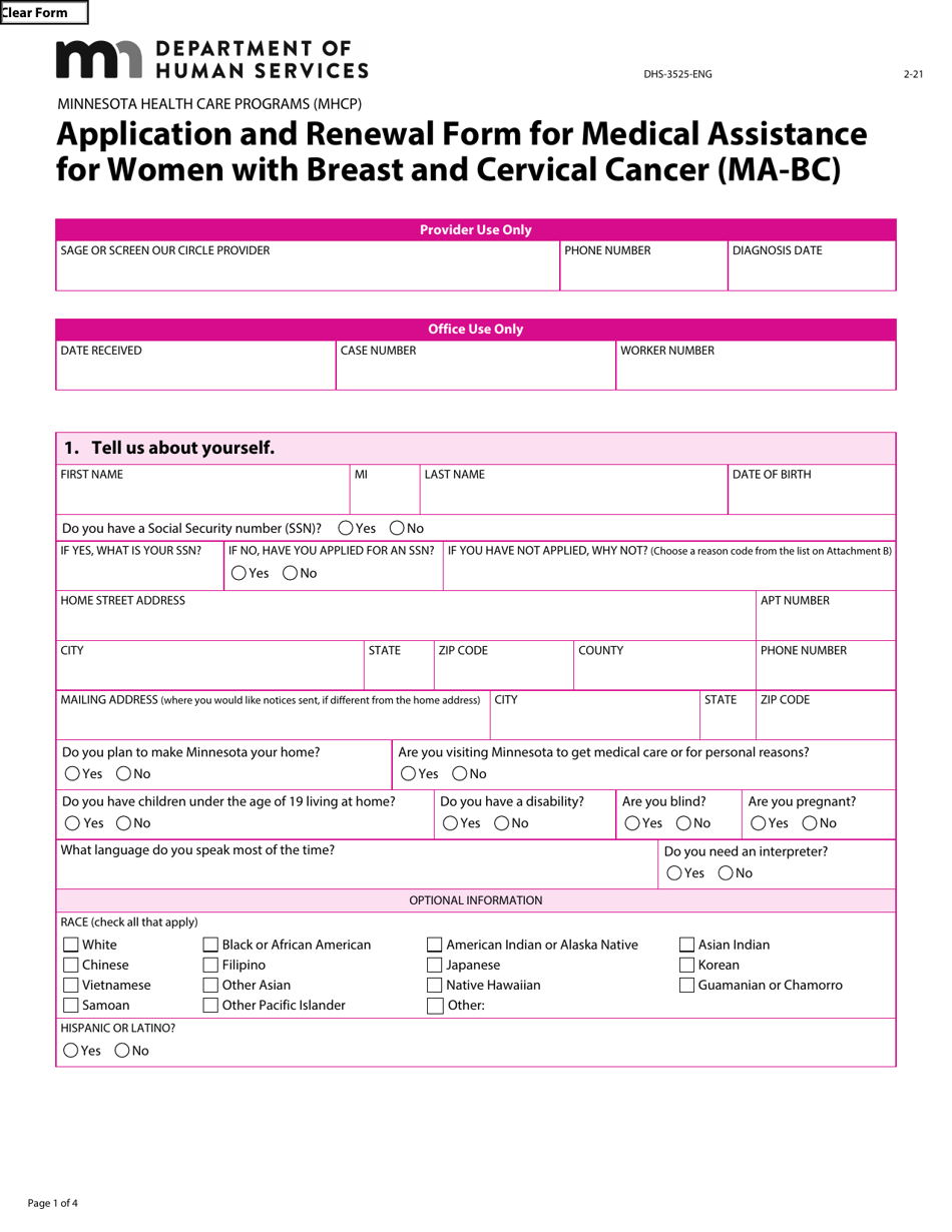 Form DHS-3525-ENG Application and Renewal Form for Medical Assistance for Women With Breast and Cervical Cancer (Ma-Bc) - Minnesota, Page 3