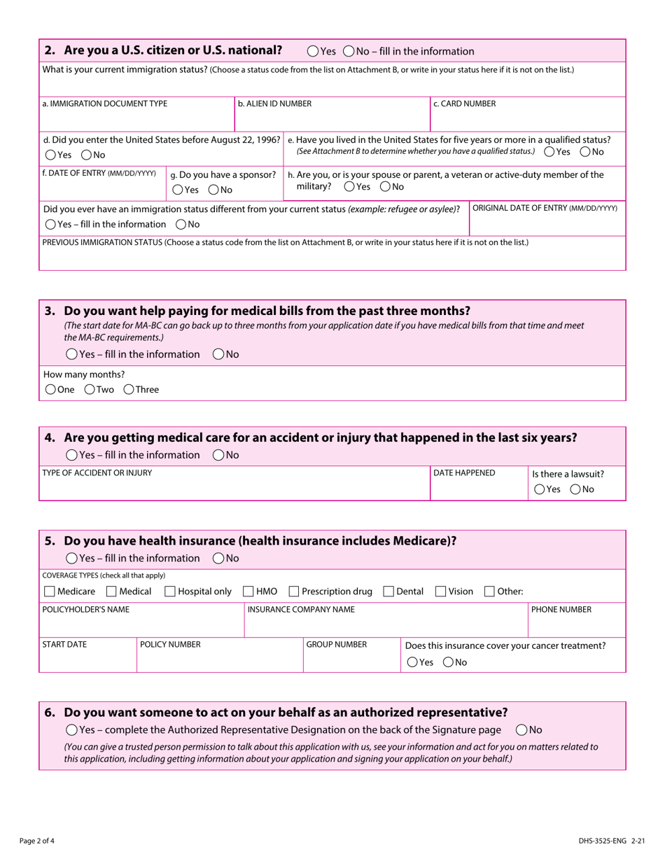 Form DHS-3525-ENG Application and Renewal Form for Medical Assistance for Women With Breast and Cervical Cancer (Ma-Bc) - Minnesota, Page 4