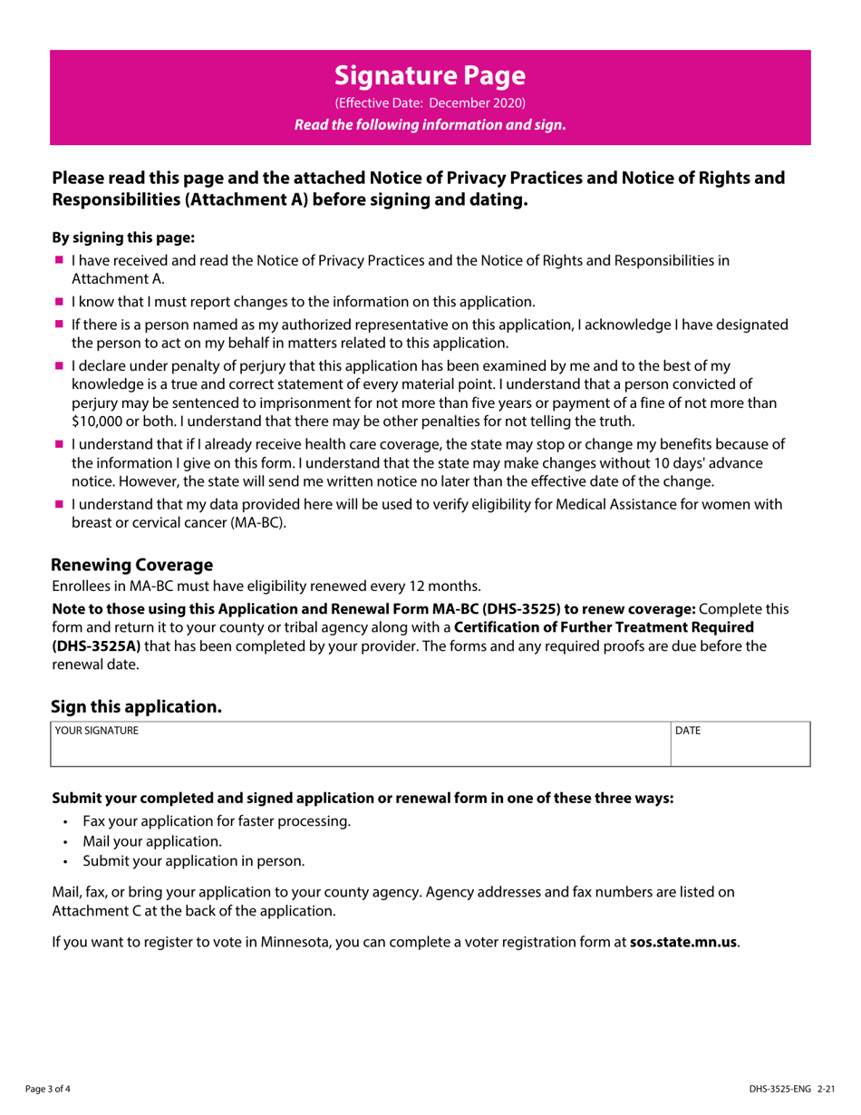 Form DHS-3525-ENG Application and Renewal Form for Medical Assistance for Women With Breast and Cervical Cancer (Ma-Bc) - Minnesota, Page 5