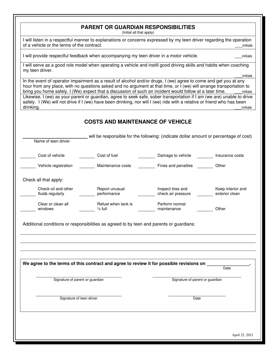 Parent or Legal Guardian and Teen Safe Driving Contract - Michigan, Page 2