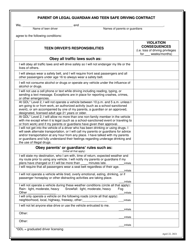 Document preview: Parent or Legal Guardian and Teen Safe Driving Contract - Michigan