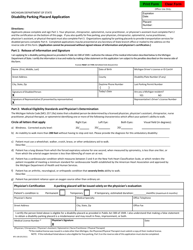 Form BFS-108 &quot;Disability Parking Placard Application&quot; - Michigan