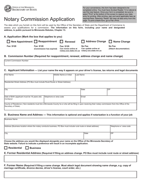 Notary Commission Application - Minnesota Download Pdf