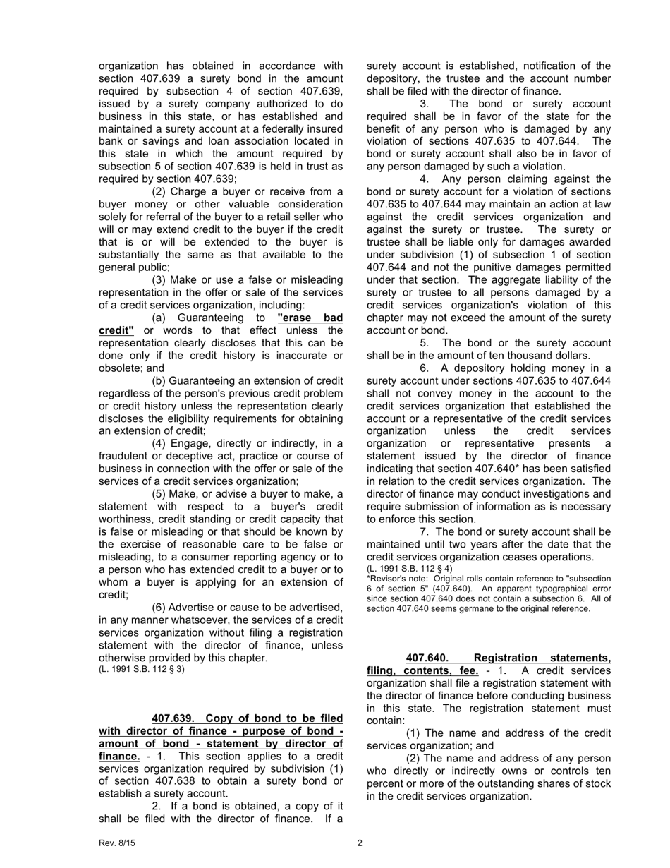 Application for Credit Service Organization - Missouri, Page 5