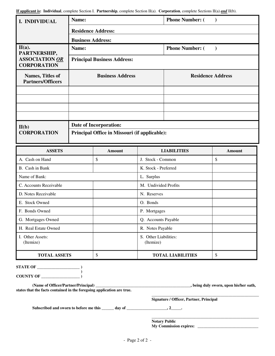 Renewal Application for Motor Vehicle Time Sales Act - Missouri, Page 2