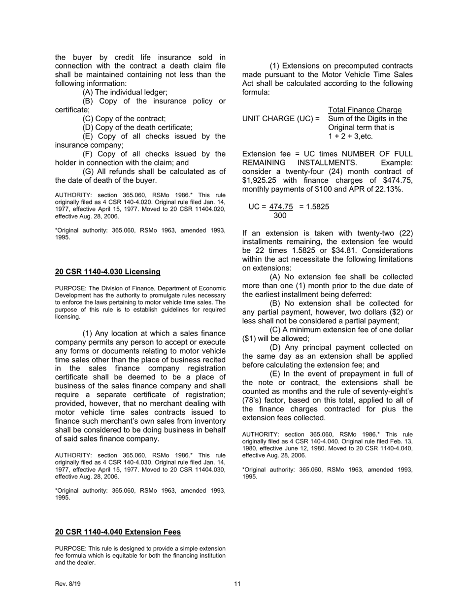 Application for Motor Vehicle Time Sales Act - Missouri, Page 13