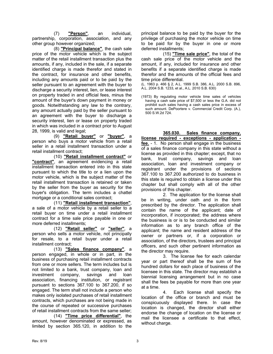 Application for Motor Vehicle Time Sales Act - Missouri, Page 5