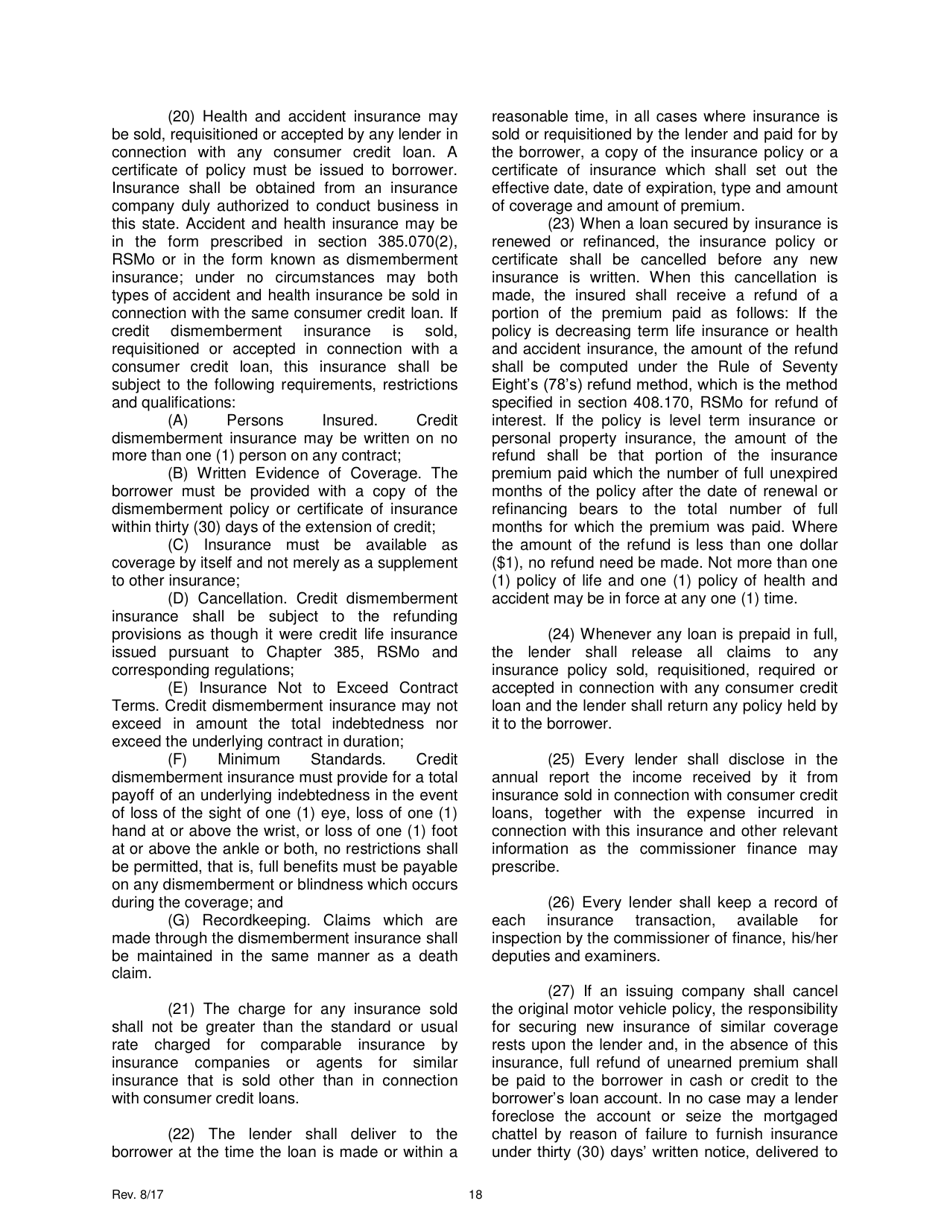 Application for Consumer Credit Loans Small Loan Certificate of Registration - Missouri, Page 20