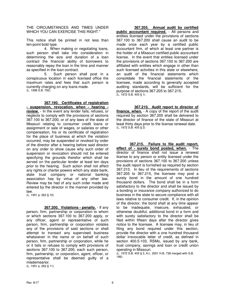 Application for Consumer Credit Loans Small Loan Certificate of Registration - Missouri, Page 8