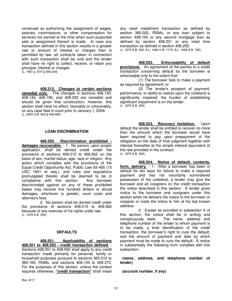 Application for Consumer Installment Lender Certificate of Registration - Missouri, Page 14