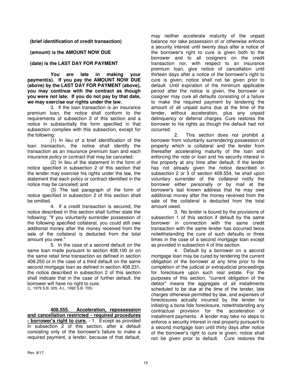 Application for Consumer Installment Lender Certificate of Registration - Missouri, Page 15