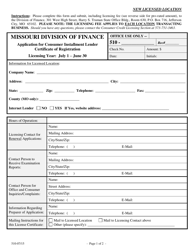 Application for Consumer Installment Lender Certificate of Registration - Missouri, Page 2