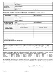 Application for Consumer Installment Lender Certificate of Registration - Missouri, Page 3