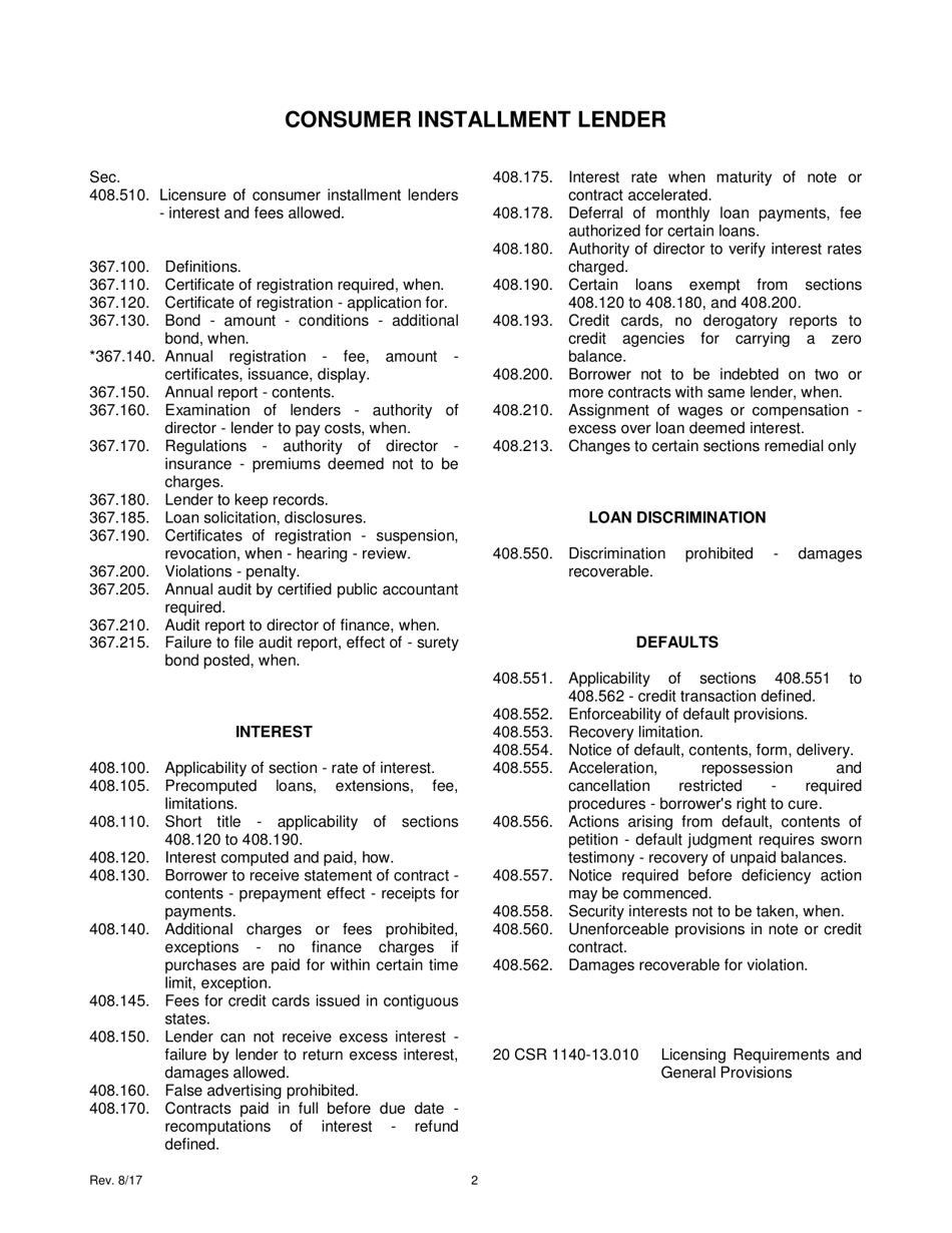 Application for Consumer Installment Lender Certificate of Registration - Missouri, Page 4
