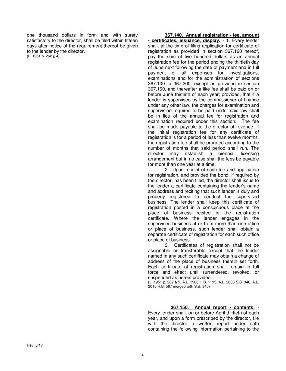 Application for Consumer Installment Lender Certificate of Registration - Missouri, Page 6