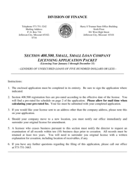 Application for Small, Small Loans Certificate of Registration - Missouri