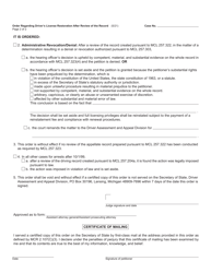 Form CC269 Order Regarding Driver&#039;s License Restoration After Review of the Record - Michigan, Page 2