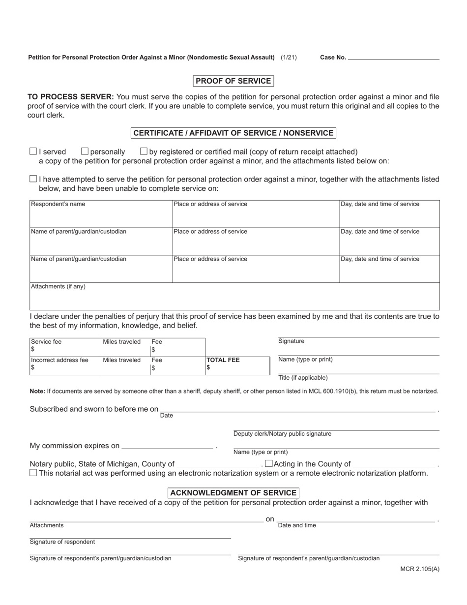 Form CC395M Petition for Personal Protection Order Against a Minor (Nondomestic Sexual Assault) - Michigan, Page 3
