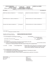 Document preview: Form CC435 Complaint/Motion and Affidavit to Revoke Acknowledgment of Parentage - Michigan