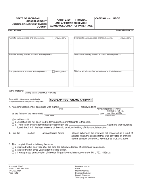 Form CC435  Printable Pdf