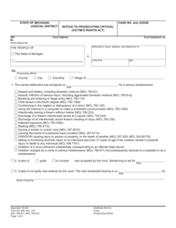 Form DC255 &quot;Notice to Prosecuting Official (Victim's Rights Act)&quot; - Michigan