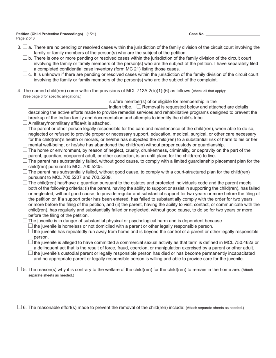 Form JC04B Petition (Child Protective Proceedings) - Michigan, Page 2