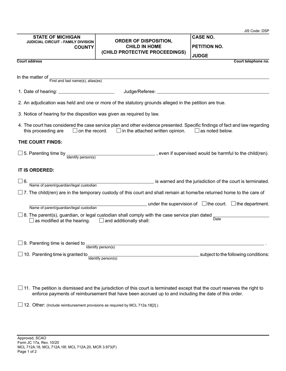 Form JC17A Download Fillable PDF or Fill Online Order of Disposition ...